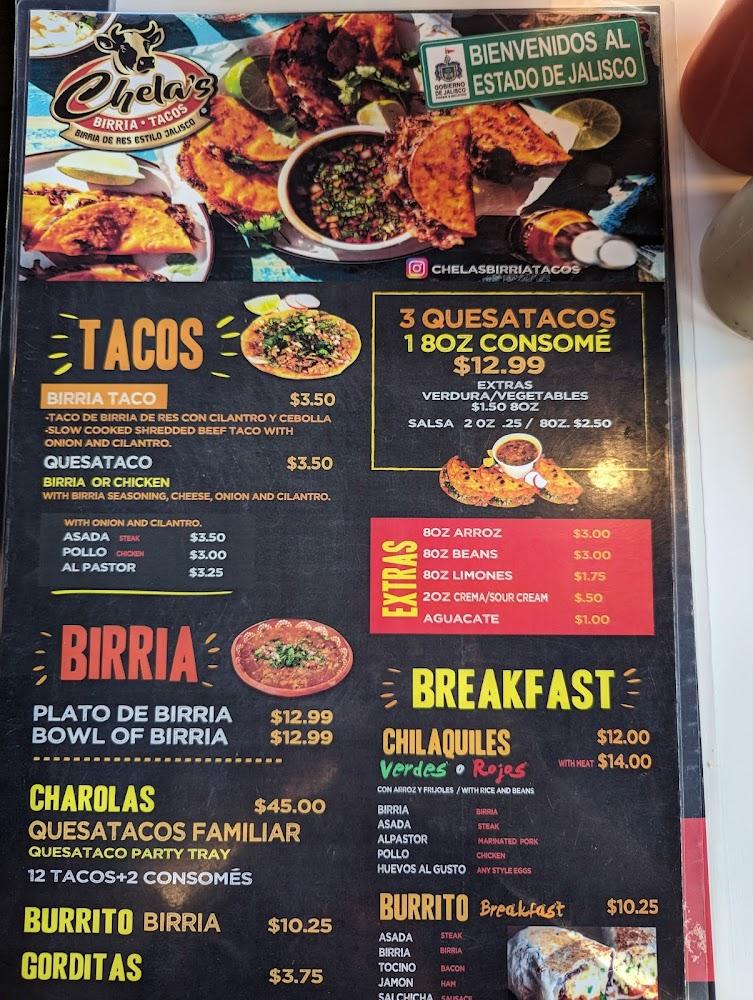 Chela's Birria Tacos Menu image 4